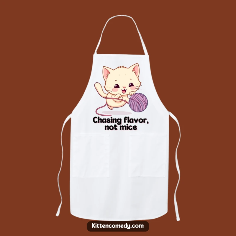 Funny Kawaii Kitten Yarn Chase Apron - Kitchen Fun Gift for Bakers