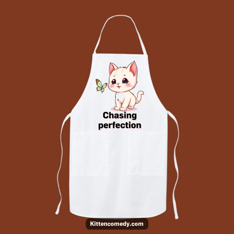 Funny Kawaii Kitten Butterfly Chase Apron: Cook With Cute & Comedy!