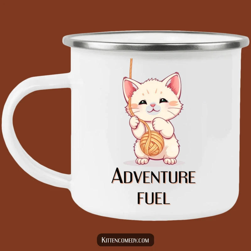 Funny Kawaii Kitten Yarn Ball Enamel Camping Mug - Playful Outdoor Gift