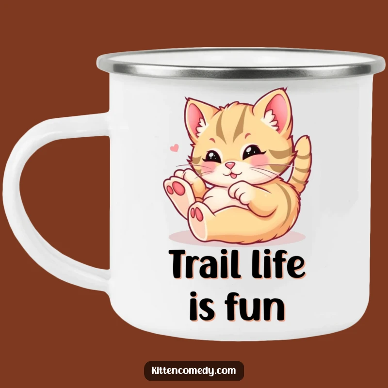 Funny Kawaii Kitten Camping Mug - Rolling in Delight, Outdoor Fun Gift