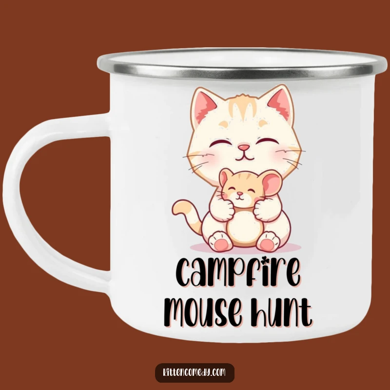 Funny Kitten Mouse Camping Mug: Playful Kitty Outdoor - Humorous Gift