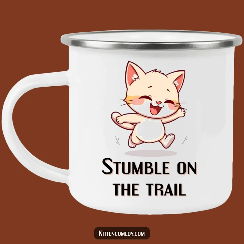 Funny Kitten Stumble Camping Mug: Clumsy Kitty Outdoor - Humorous Gift