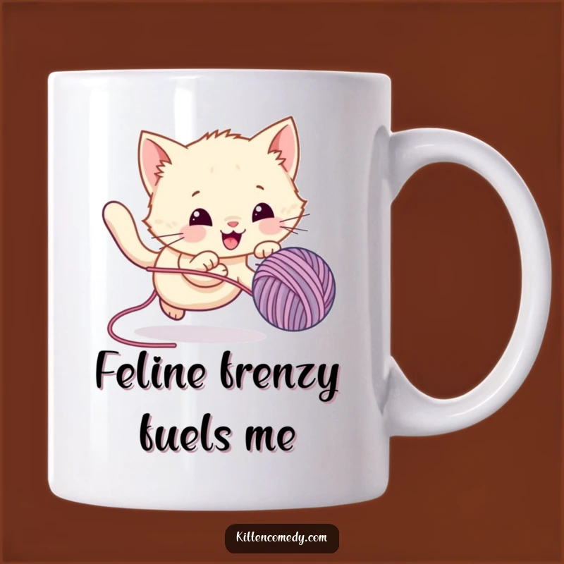 Funny Kawaii Kitten Yarn Chase Mug - Adorable Cat Gift for Cat Lovers