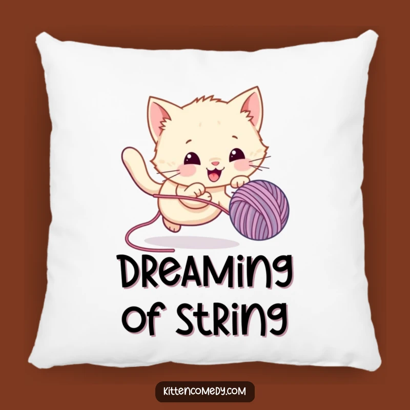 Funny Kawaii Kitten Yarn Chase Pillow - Soft & Comfy Cuddle Gift