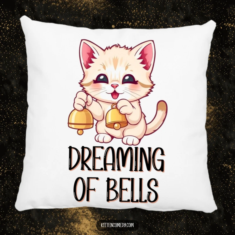 Funny Kawaii Kitten Pillow: A soft cushion featuring a cute kitten eagerly pawing at a dangling bell.