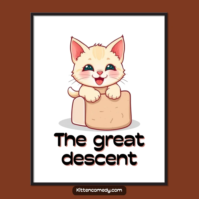 Funny Kawaii Kitten Grinning Slide Digital Art - Joyful Printable Decor