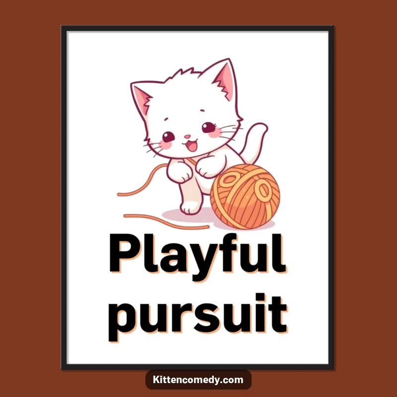 Funny Kawaii Kitten Yarn Ball Digital Art - Playful Feline Art for Instant Cheer Gift
