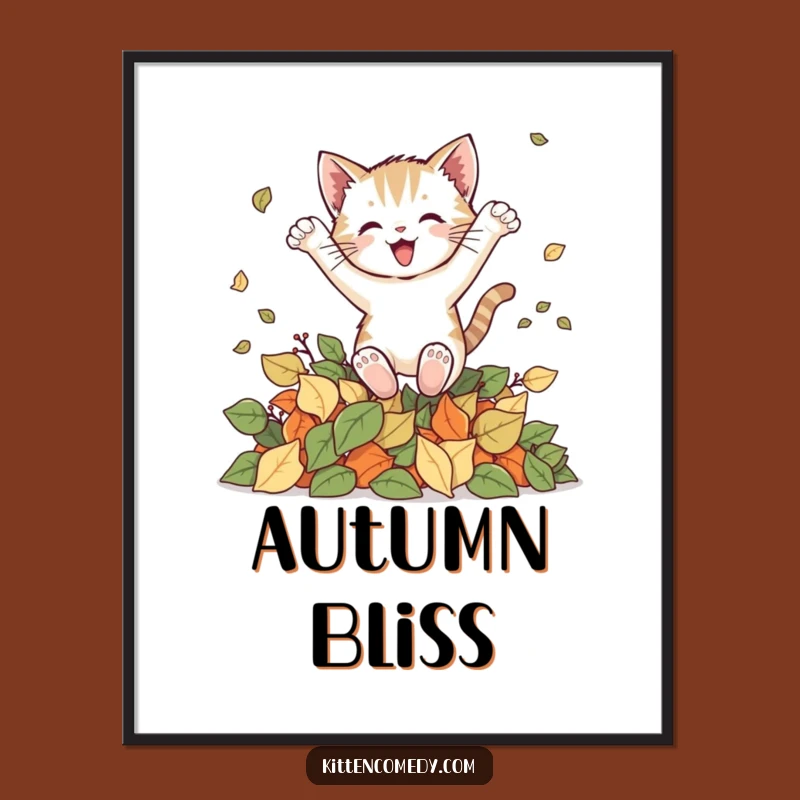 Funny Kitten Leaf Leap Digital Art: Instant Autumn Joy Download