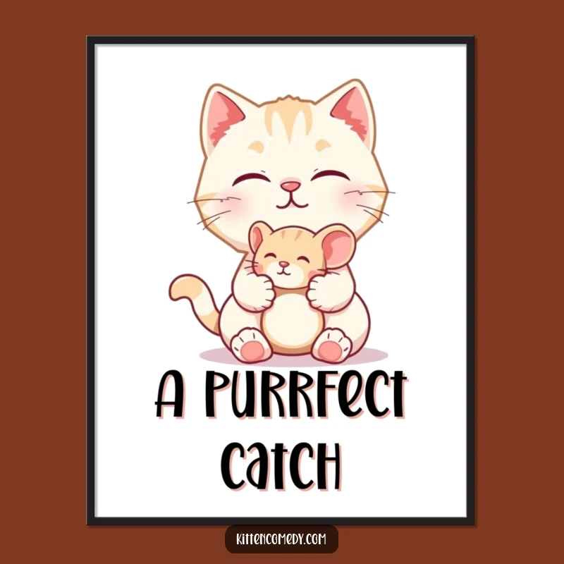 Funny Kitten Mouse Digital Art: Playful Kitty Art - Instant Joyful Gift