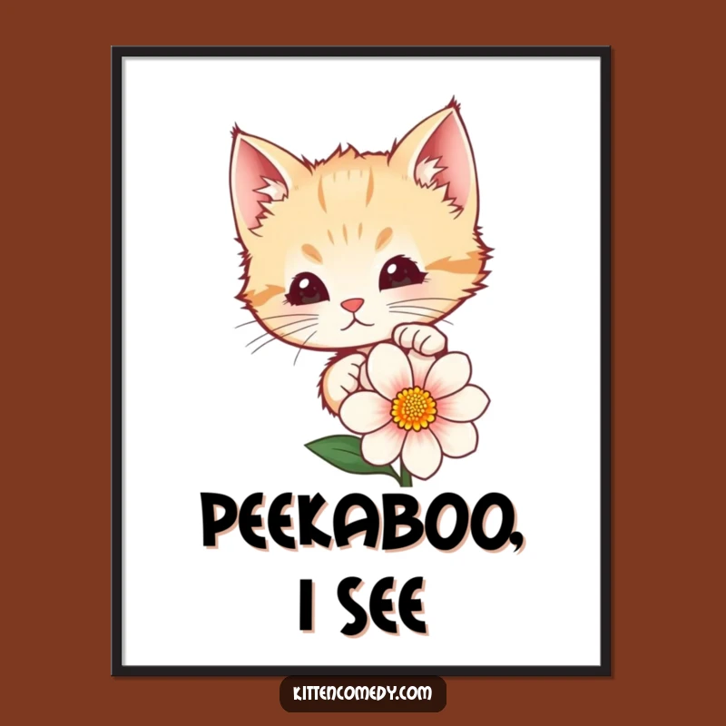Funny Kitten Peeking Flower Digital Art: Instant Charm for Your Walls