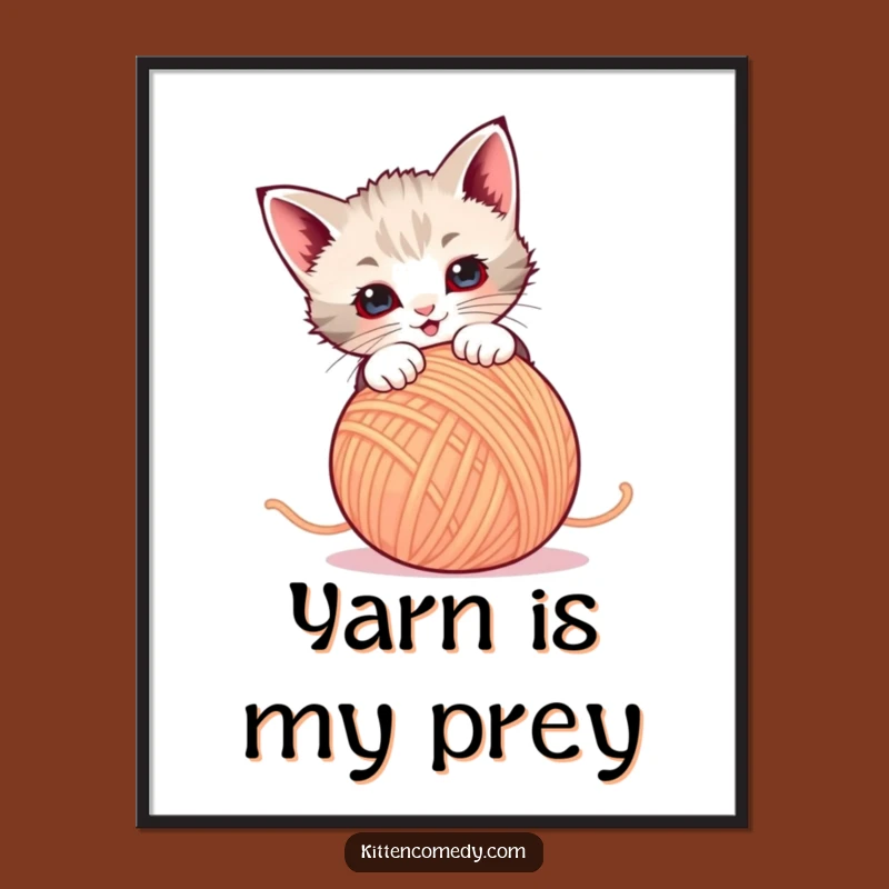Funny Kitten Yarn Pounce Digital Art - Instant Playful Decor, Gift!