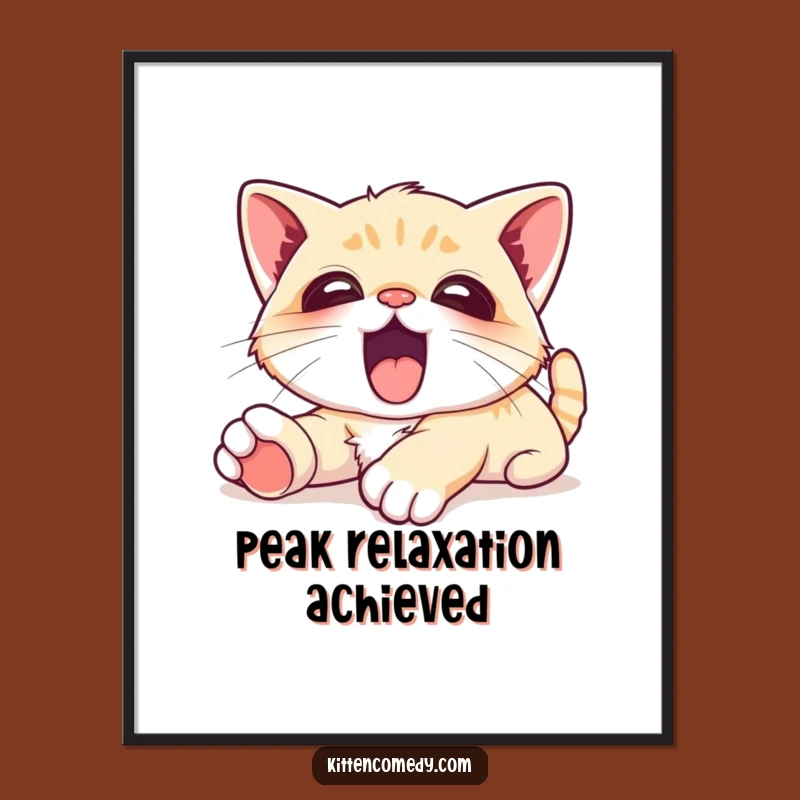 Funny Kawaii Kitten Yawn Digital Art - Instant Relaxing Decor Print