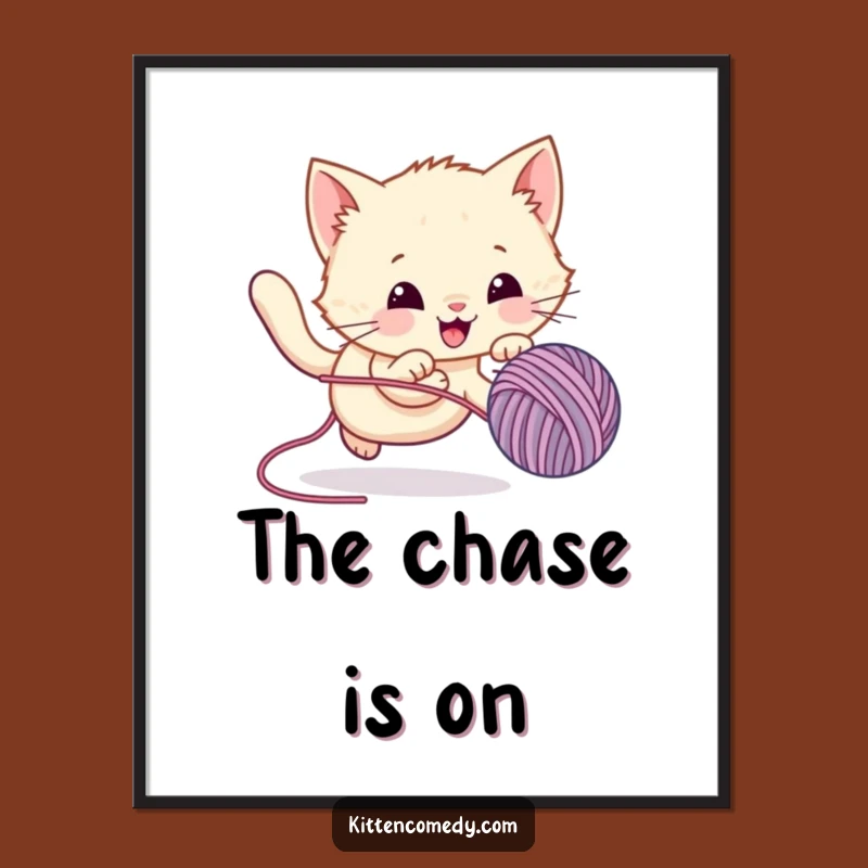 Funny Kawaii Kitten Yarn Chase Digital Art - Instant Joyful Decor Print
