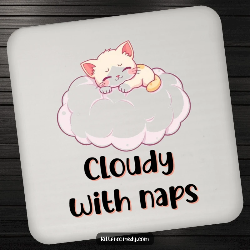 Funny coaster: A kitten naps on a fluffy cloud, adding humorous protection to your surfaces.