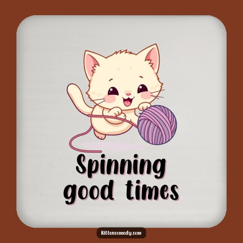 Funny Kawaii Kitten Yarn Chase Coaster - Protect Surfaces Hilariously