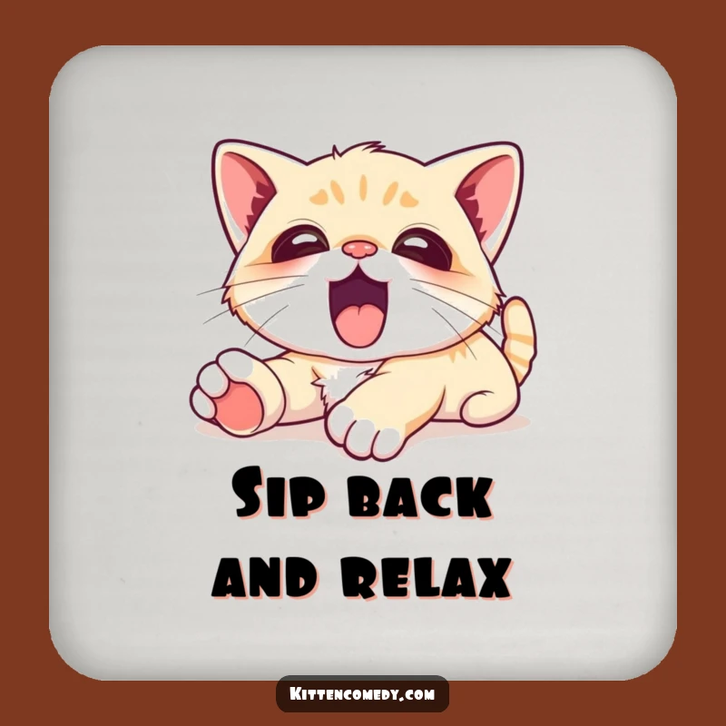 Funny Kawaii Kitten Yawn Coaster - Protect Surfaces with Serenity
