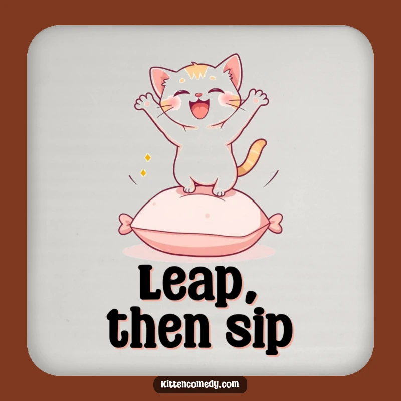 Funny Kawaii Kitten Leap Drink Coaster - Protect Surfaces with Cute Fun