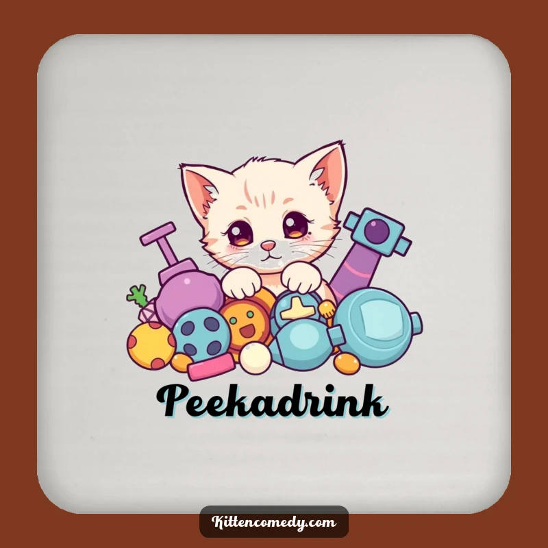 Funny Kawaii Kitten Toy Peek Drink Coaster - Protect Surfaces with Cute Curiosity
