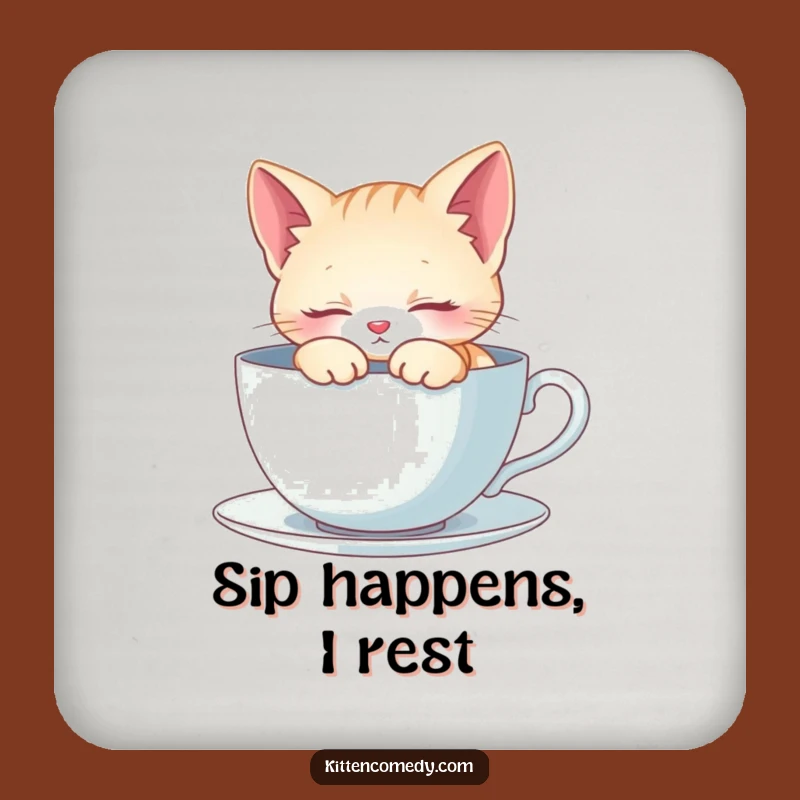 Funny Kitten Napping Coaster - Protect Surfaces with Calm, Gift!