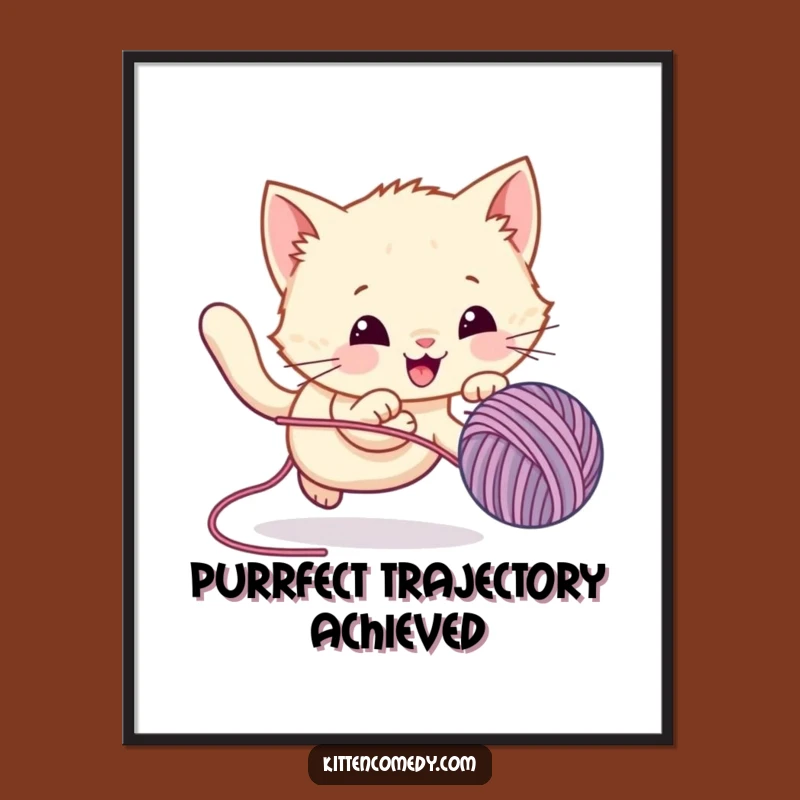 Funny Kawaii Kitten Yarn Chase Poster - Whimsical Wall Art Gift