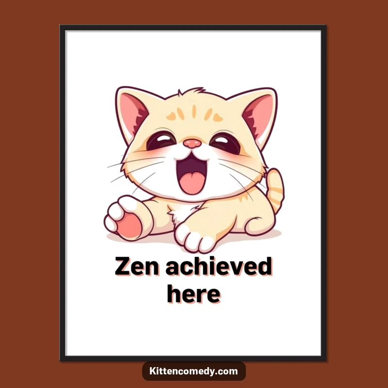 Funny Kawaii Kitten Yawn Poster - Relaxing Wall Art for Peaceful Spaces