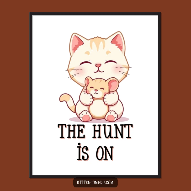 Funny Kitten Mouse Poster: Playful Kitty Art - Whimsical Wall Decor Gift