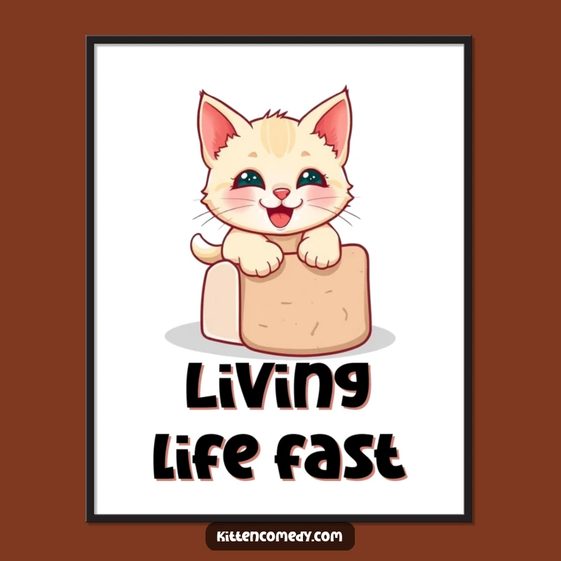 Funny Kawaii Kitten Grinning Slide Poster - Joyful Wall Art for Cat Enthusiasts