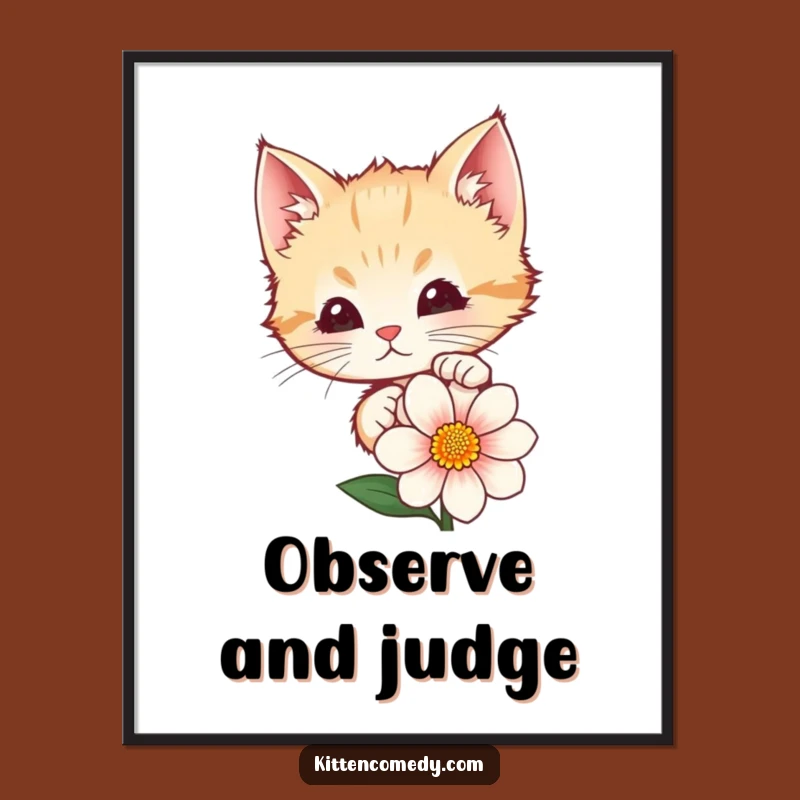 Funny Kitten Peeking Flower Poster: Adorable Wall Art for a Splash of Humor