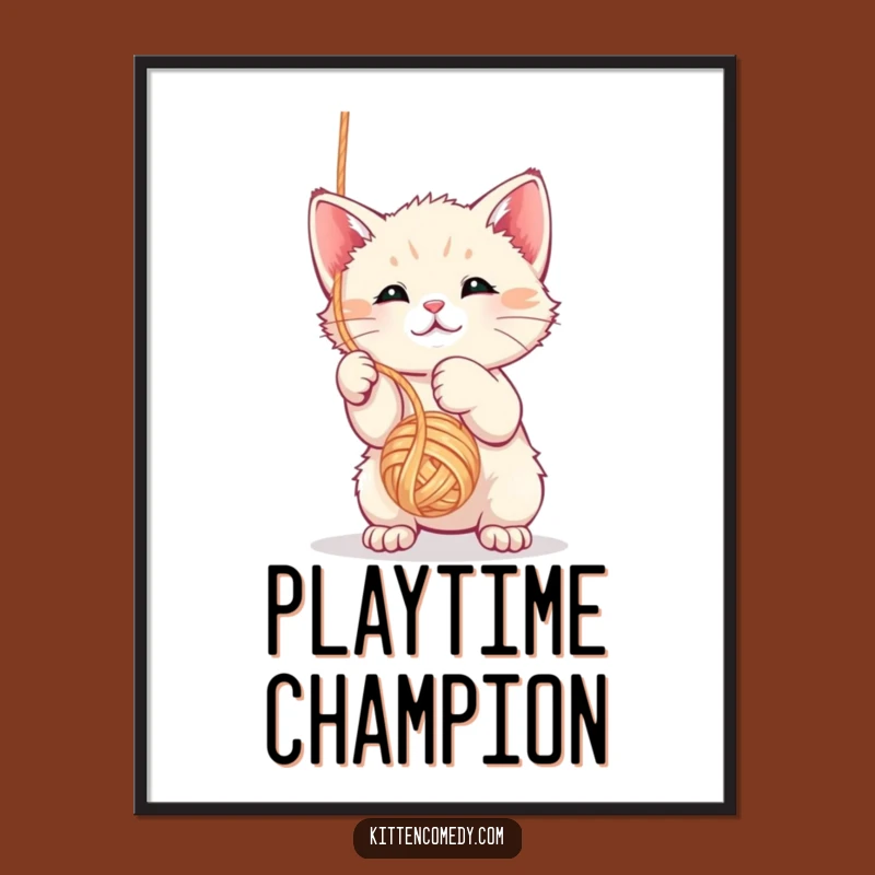 Funny Kawaii Kitten Yarn Ball Poster - Adorable Playful Wall Art for Cat Enthusiasts