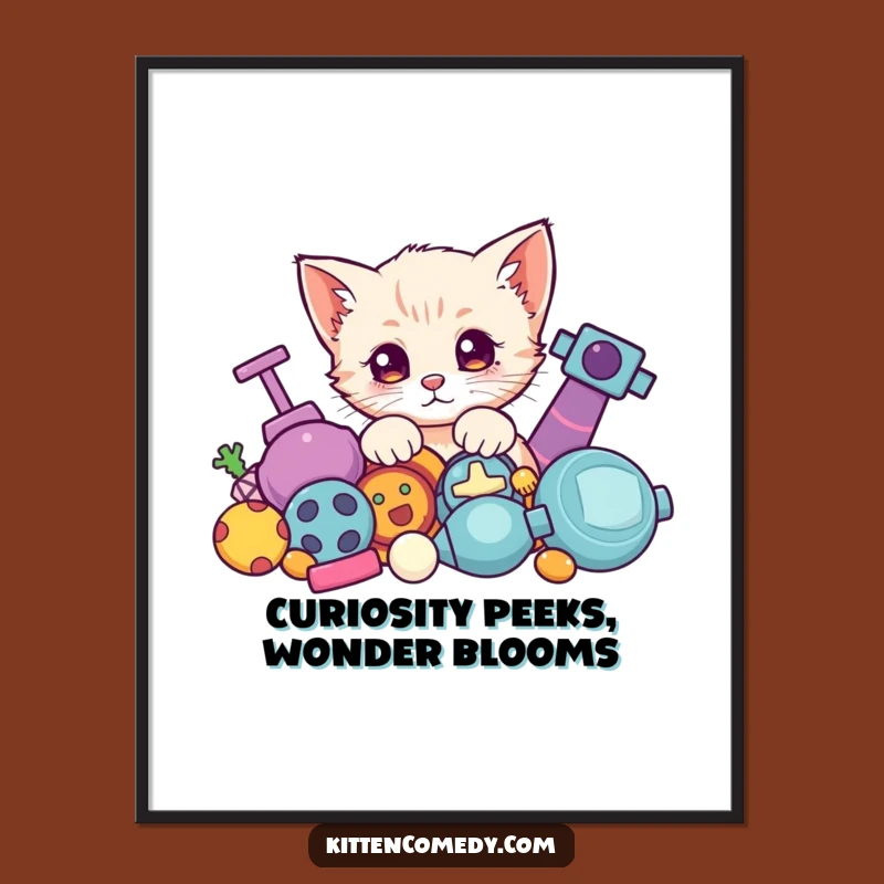 Free Printable Kawaii Kitten Wall Art: Funny Peeking Kitten Decor Downloadable Art