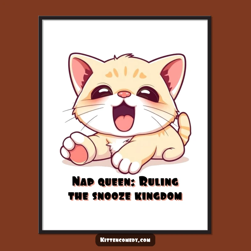 Free Printable Kawaii Kitten Wall Art - Funny Lazy Yawn Downloadable Decor