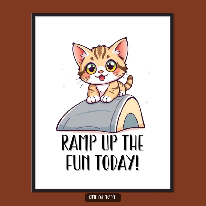 Free Printable Wall Art: Exhilarating Kitten Ramp Ride, Humorous Downloadable Decor