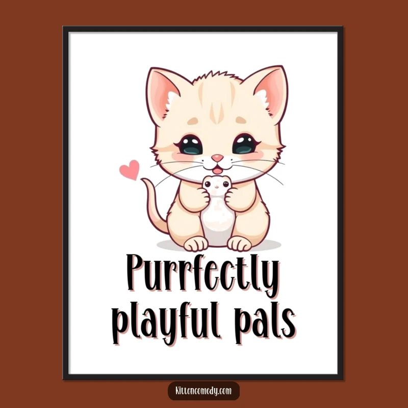 Free Printable Wall Art: Kitten Offering Toy Mouse Funny Downloadable Art Decor