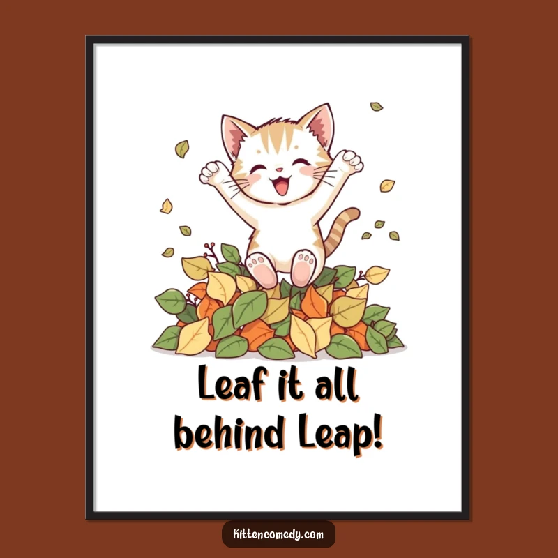 Funny Free Printable Wall Art: Kitten Leaves Leap - Whimsical Autumnal Decor