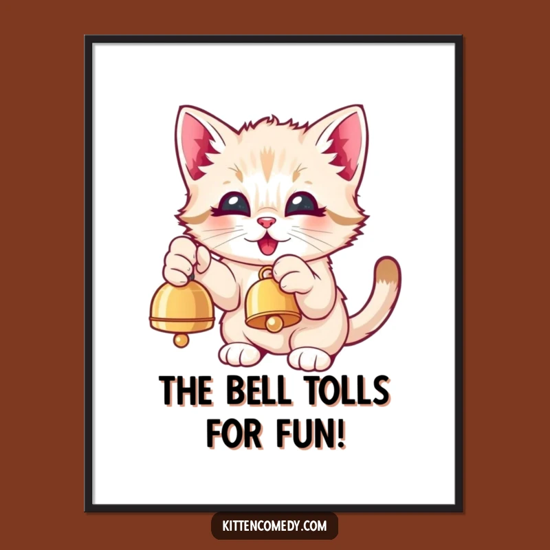 Free Printable Kawaii Kitten Wall Art: Funny Bell Pawing Kitten Decor Downloadable Art
