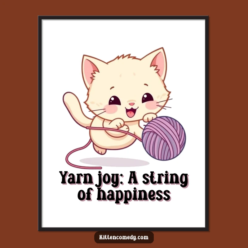 Free Printable Kawaii Kitten Wall Art - Funny Yarn Ball Chase Downloadable Decor