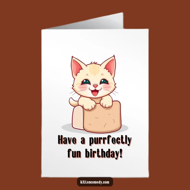 Free Printable Birthday Card: Kawaii Kitten Scratching Post Fun - Hilarious DIY Gift