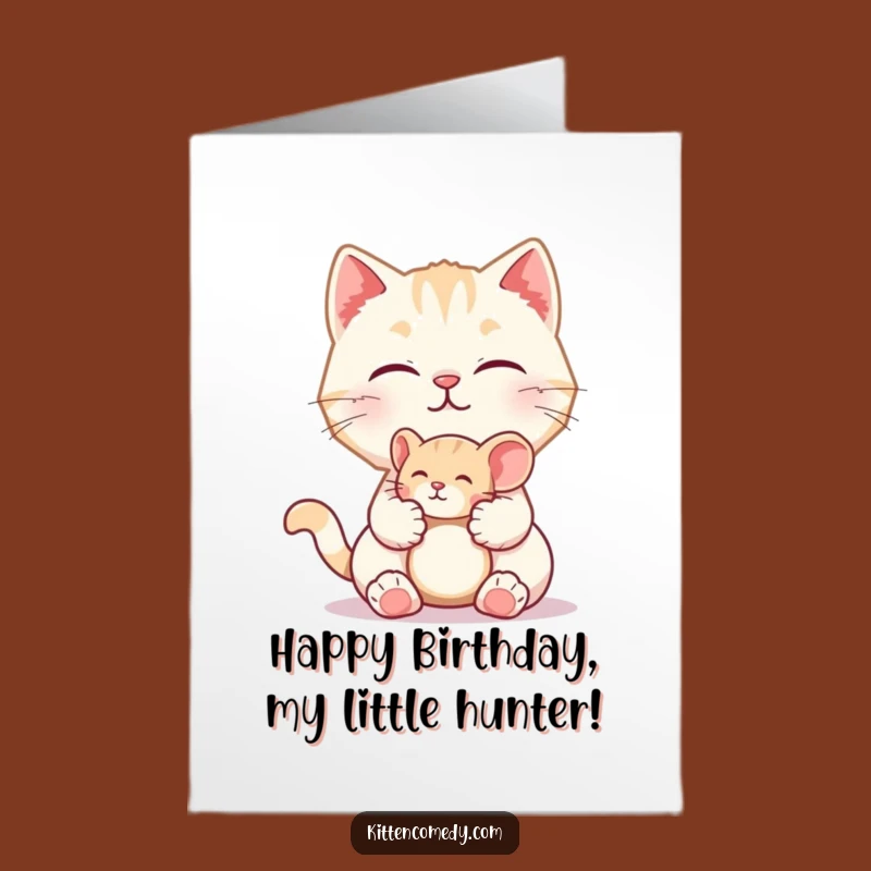 Free Printable Birthday Card: Kitten Mouse Gift Funny Meow Downloadable