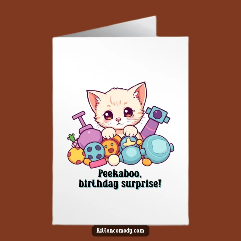 Free Printable Kawaii Kitten Birthday Card: Funny Peeking Kitten Downloadable Gift