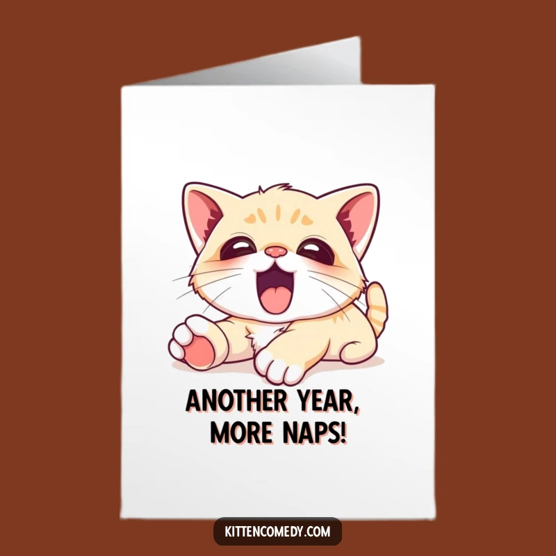 Free Printable Kawaii Kitten Birthday Card - Funny Yawn Relaxed Downloadable Gift
