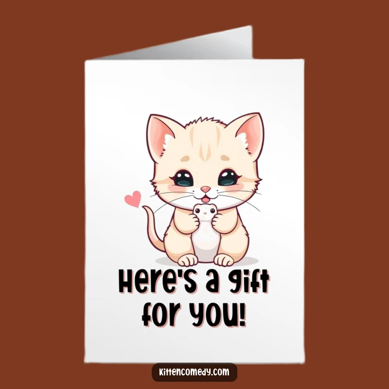 Free Printable Birthday Card: Kitten with Toy Mouse Funny Downloadable Greeting