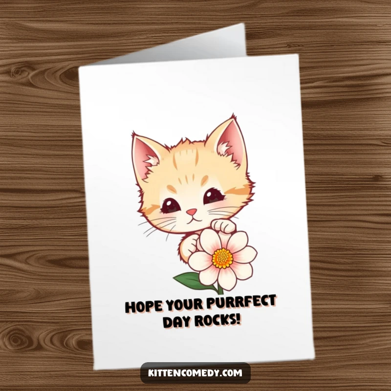 Funny Free Printable Birthday Card: Cute kitten peeking from flower, curious expression, printable greeting for laughs.
