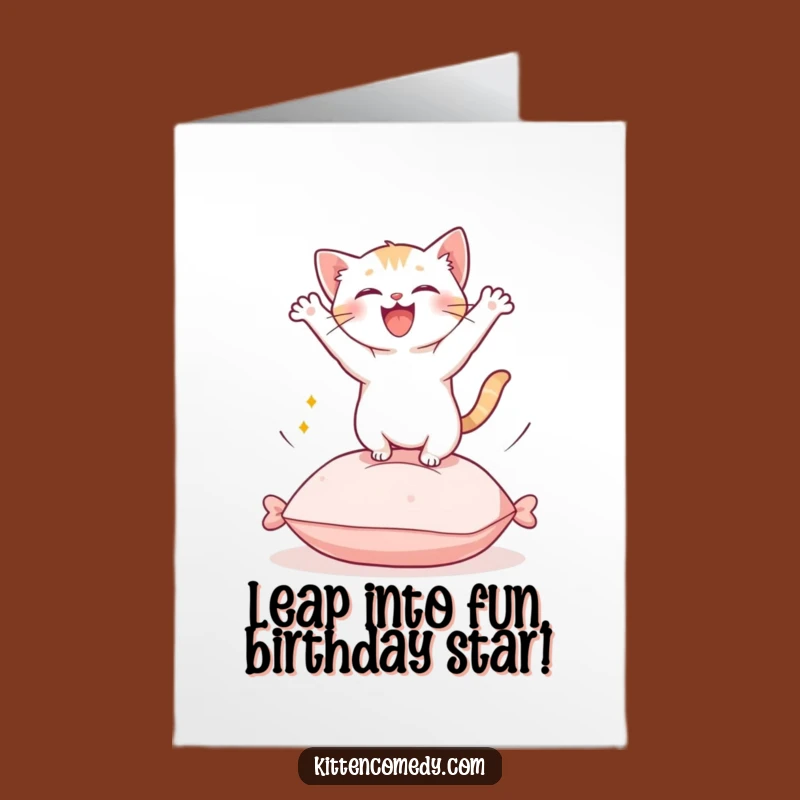 Free Printable Kawaii Kitten Birthday Card: Funny Jumping Kitten Downloadable Gift