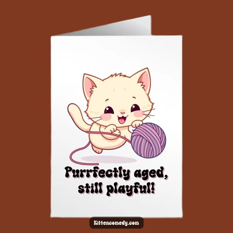 Free Printable Kawaii Kitten Birthday Card - Funny Yarn Ball Chase Downloadable Gift
