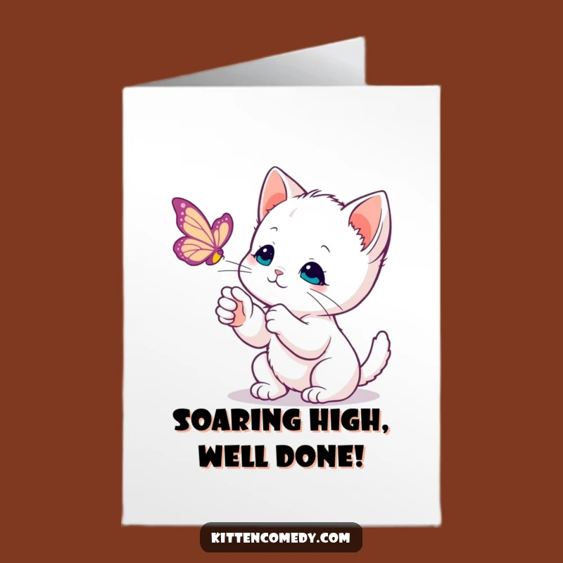 Free Printable Congrats Card: Kitten Butterfly Adventure, Humorous Downloadable Gift