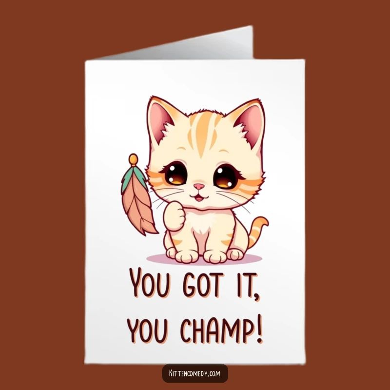 Free Printable Congrats Card: Playful Kitten Feather Fun, Humorous Downloadable Gift