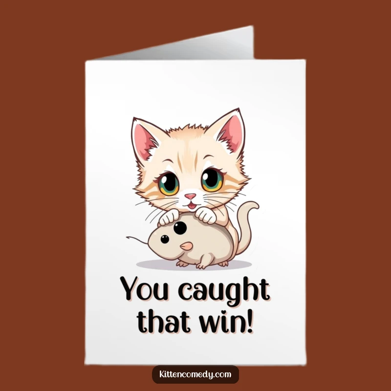 Free Printable Congrats Card: Pouncing Kitten, Playful Hunt, Humorous Downloadable for Success