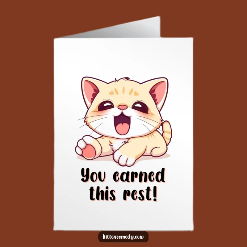 Free Printable Kawaii Kitten Congrats Card - Funny Relaxed Yawn Downloadable