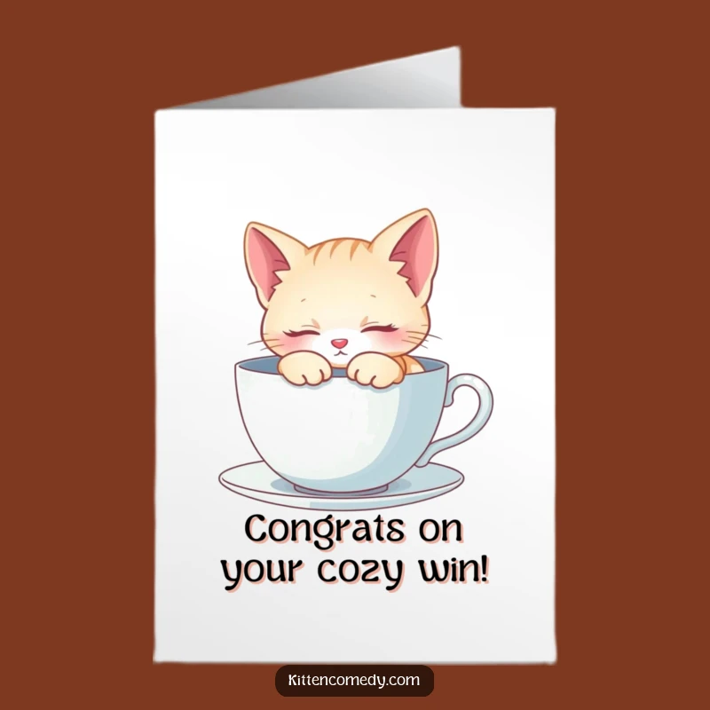Free Printable Kitten Teacup Card: Congrats Downloadable Gift for Calm!