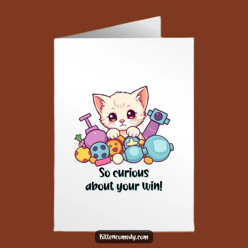 Free Printable Kawaii Kitten Congrats Card: Funny Peeking Kitten Downloadable Celebration